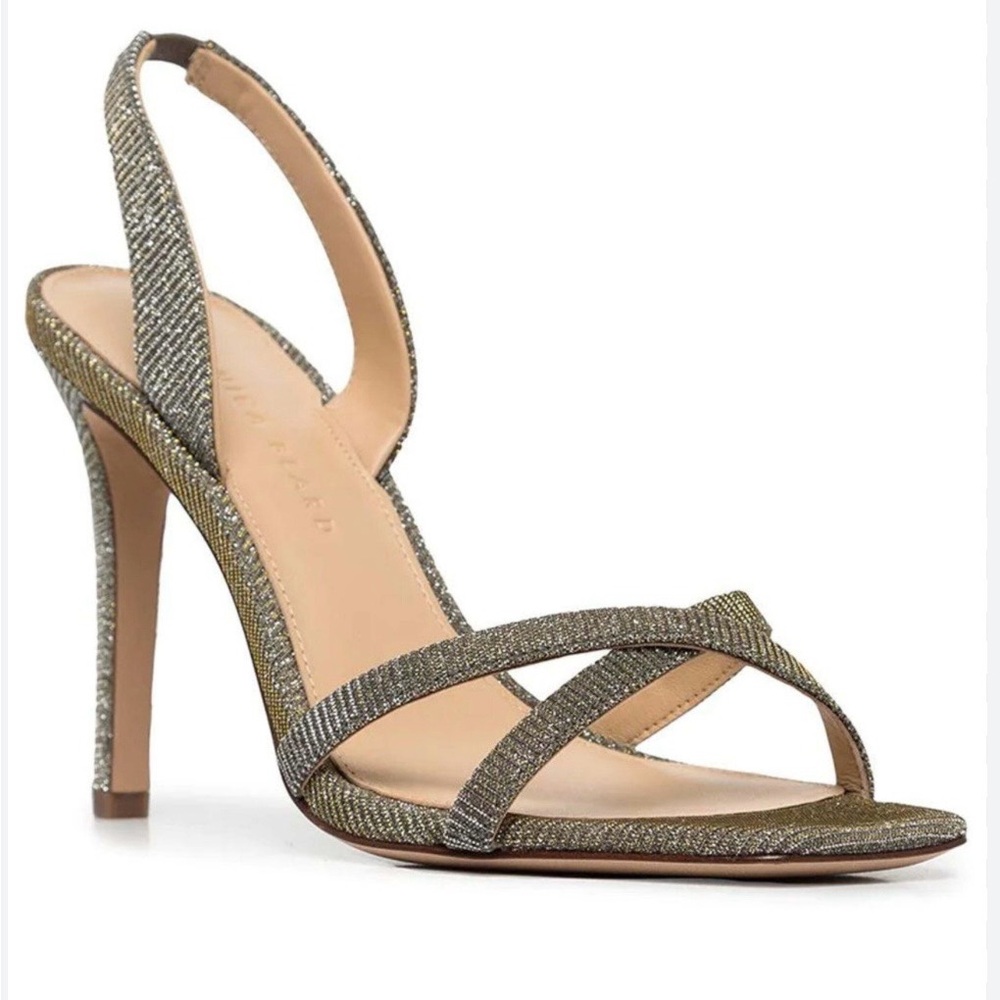 Veronica Beard Metallic Strappy Heels - Gold